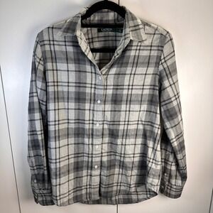 Ralph Lauren Womens Sm Gray Plaid Button Down Shirt‎ 100% Cotton Classic Staple